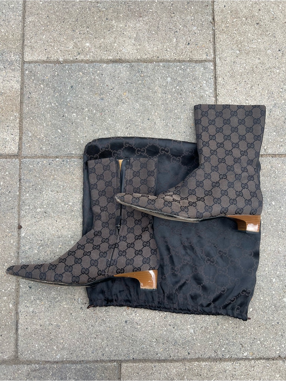 Vintage Gucci GG Monogram Canvas Pointed-Toe Boots